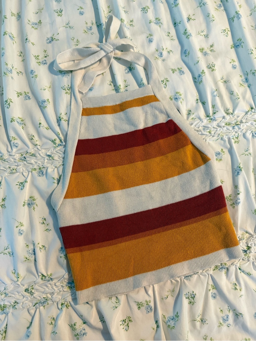 NWOT Forever 21 Knit Striped Halter Cropped Tank Top in White & Orange & Red